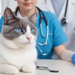 Veterinarian examining a cat’s heart with a stethoscope to detect heart disease symptoms
